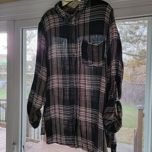 Lane Bryant 18-20 gray and pink flannel shirt